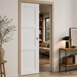 Porte Coulissante Korya Blanc 3 panneaux H204 x L83 cm, Galandage, kit de finition GD MENUISERIES Meilleur Choix