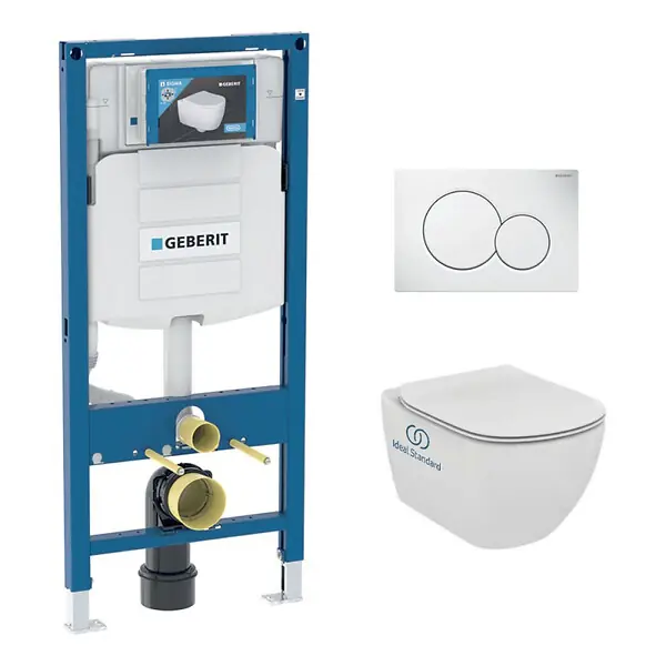 Nouvelle Collection Pack WC Bati Geberit Duofix + Cuvette Ideal Standard Tesi Aquablade + Plaque de commande Sigma01 Blanche (GEBAQUA-B)