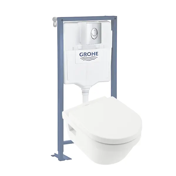 Pack WC suspendu sans bride Architectura Directflush+ abattant frein de chute + bâti-support Solido + plaque chromée VILLEROY ET BOCH Meilleur Choix