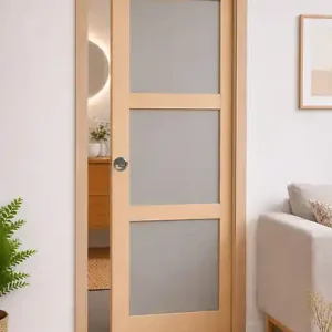 Prix Cassé Porte Coulissante Ayous 3 Panneaux Gris Clair H204 x L83 cm, Galandage, kit finition (coquille et tire doigt) GD MENUISERIES