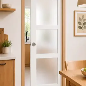 Porte Coulissante Kenya Blanc Vitrée H204 x L73 cm, Galandage, kit finition GD MENUISERIES Bon Plan