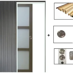 Porte Coulissante Gris Taupe RAL 7006 Vitrée H204 x L73 cm, Galandage, Kit de finition GD MENUISERIES Soldes