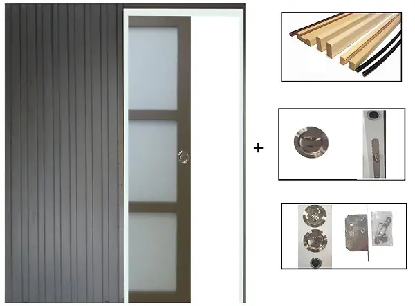 Porte Coulissante Gris Taupe RAL 7006 Vitrée H204 x L73 cm, Galandage, Kit de finition GD MENUISERIES Soldes