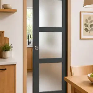 Porte Coulissante Blakeria Vitrée Gris Anthr H204 x L73 cm, Galandage, kit de finition GD MENUISERIES Acheter Direct