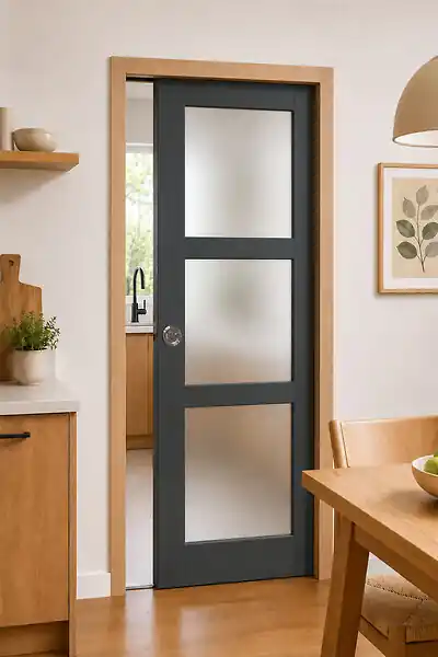Porte Coulissante Blakeria Vitrée Gris Anthr H204 x L73 cm, Galandage, kit de finition GD MENUISERIES Acheter Direct