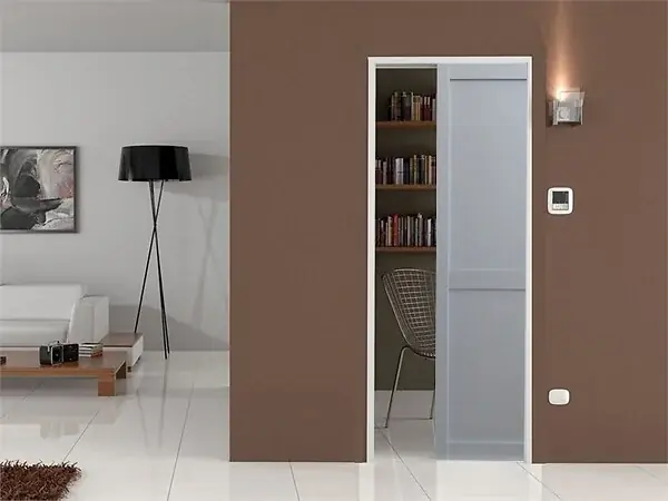 Quantité Limitée Porte Coulissante Athena Grise 2 Panneaux Largeur 73 + Système À Galandage GD MENUISERIES