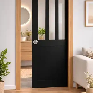 Porte Coulissante Atelier Noir H204 x L83 cm, Galandage, kit finition GD MENUISERIES Soldes