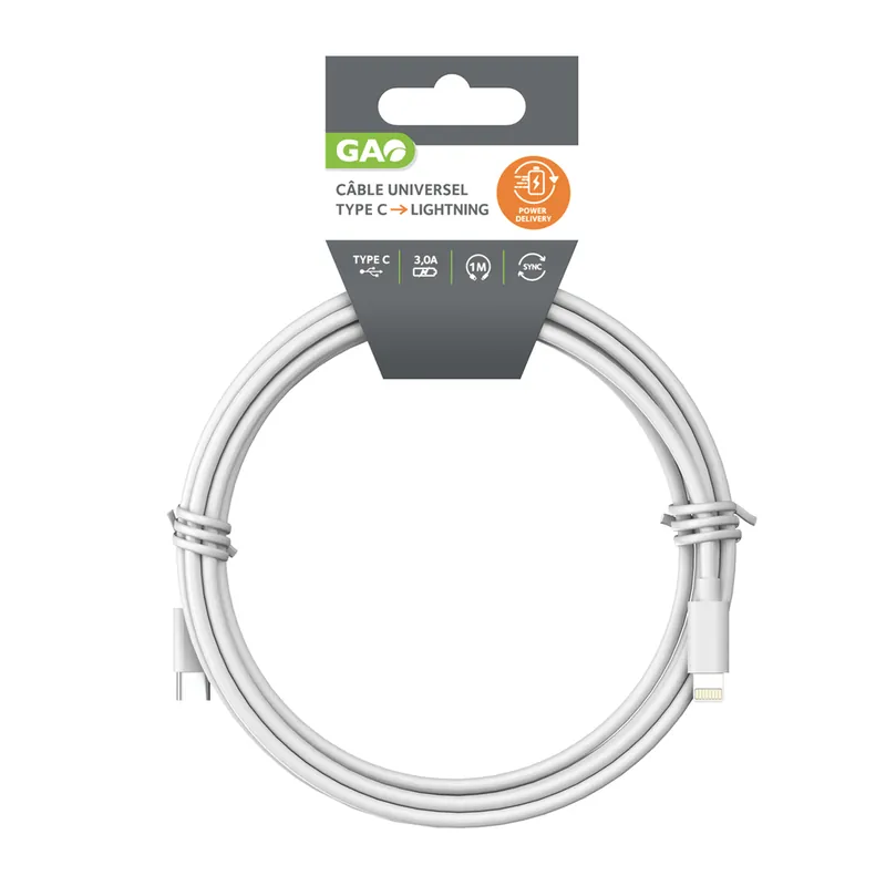 Câble de charge rapide de type USB C vers Lightning longueur 1 m - GAO Commander Vite
