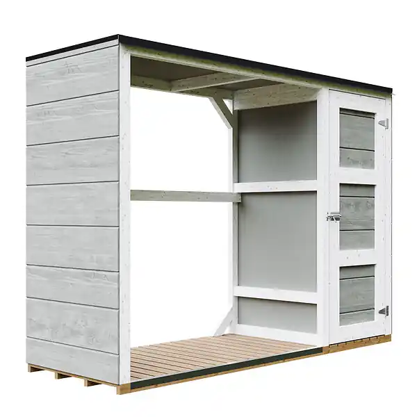 Abri à bûches extérieur - 75 x 217 x H159 cm - Abri à outils et bûches - 1,09 m² + 0.53 m² - TIMBELA M981 - TUNDRA GREY Pas Cher