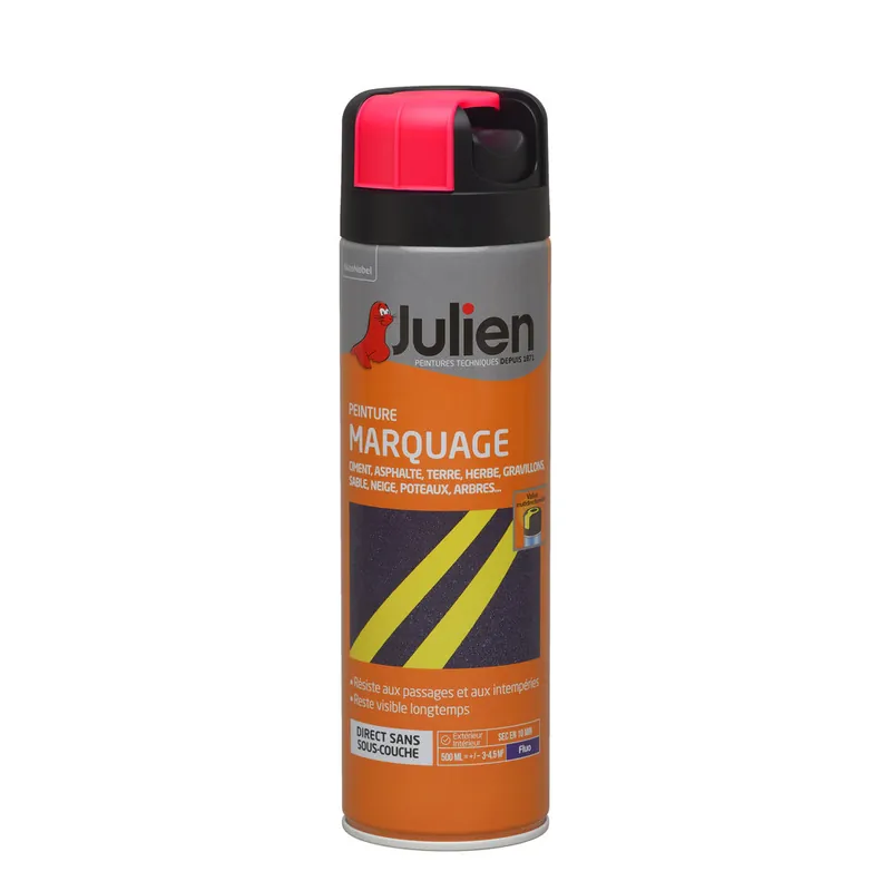 Bombe de peinture de marquage rouge fluo 500 ml - JULIEN Certifié