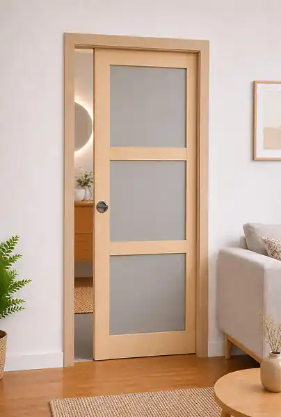 Porte Coulissante Ayous 3 Panneaux Gris Clair H204 x L83 cm,Galandage, kit finition GD MENUISERIES Usine Directe
