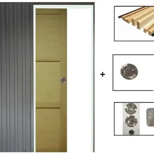 Haute Qualité Porte Coulissante bois Ayous 3 Panneaux H204 x L83 cm, Galandage, kit finition GD MENUISERIES