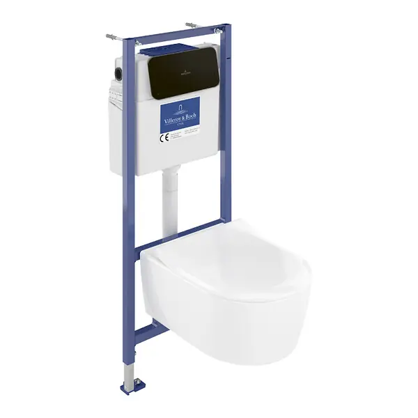 Nouvel Arrivage Pack WC suspendu sans bride Avento + Bâti support ViConnect Pro + abattant frein de chute + plaque noir mat VILLEROY ET BOCH