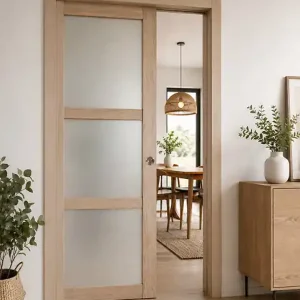 Porte Coulissante bois Frake Vitrée H204 x L73 cm, Galandage, kit de finition GD MENUISERIES Must-Have