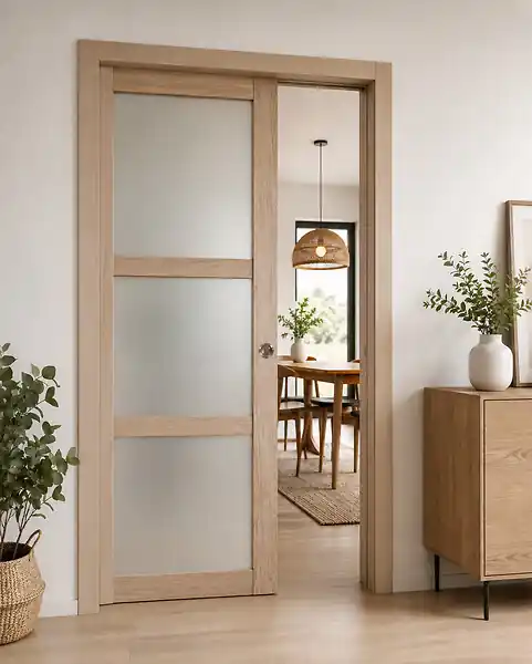 Porte Coulissante bois Frake Vitrée H204 x L73 cm, Galandage, kit de finition GD MENUISERIES Must-Have