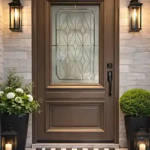Porte d‘entrée Bois Vitrée Camille Gris Quartz, H215 x L90 cm Côte Tableau p. Gauche (Poignee, Barillet ref 010403RFP) GD MENUISERIES Offre Exclusive