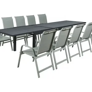 Table extensible et chaises de jardin en aluminium "Lagos" - 200/320 x 105 x 76 cm - 10 chaises - Gris clair HABITAT ET JARDIN Usine Directe