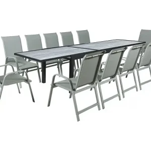 Retour Gratuit Table extensible et chaises de jardin en aluminium "Lagos" - 200/320 x 105 x 76 cm - Taupe - 12 places HABITAT ET JARDIN
