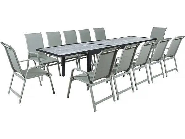 Retour Gratuit Table extensible et chaises de jardin en aluminium "Lagos" - 200/320 x 105 x 76 cm - Taupe - 12 places HABITAT ET JARDIN