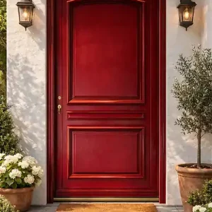 Offre Du Jour Porte d‘entrée Bois Pleine Carene Rouge pourpre, H215 x L90 cm Côte Tableau, p.Droit (Poignée, Barillet ref N158RPL -IN158RCI) GD MENUISERIES