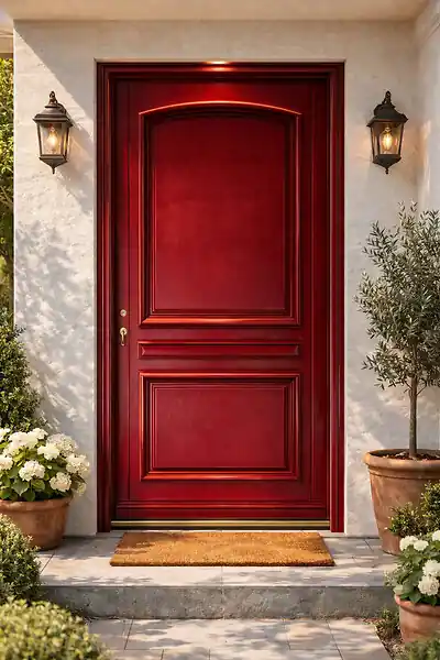 Offre Du Jour Porte d‘entrée Bois Pleine Carene Rouge pourpre, H215 x L90 cm Côte Tableau, p.Droit (Poignée, Barillet ref N158RPL -IN158RCI) GD MENUISERIES