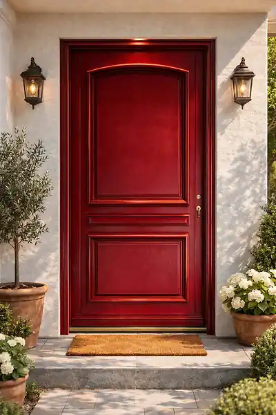 Porte d‘entrée Bois Pleine Carene Rouge pourpre, H215 x L90 cm Côte Tableau p.Gauche (Poignée, Barillet ref N158RPL -IN158RCI) GD MENUISERIES Retour Gratuit