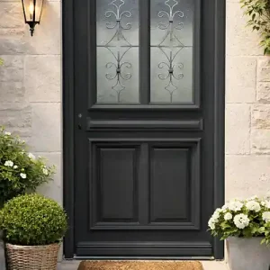 Porte d‘entrée Bois Vitrée Mathilde Gris Anthr, H215 x L90 cm Côte Tableau p,Droit, (Poignee, Barillet ref 010403RFP) GD MENUISERIES Acheter Direct