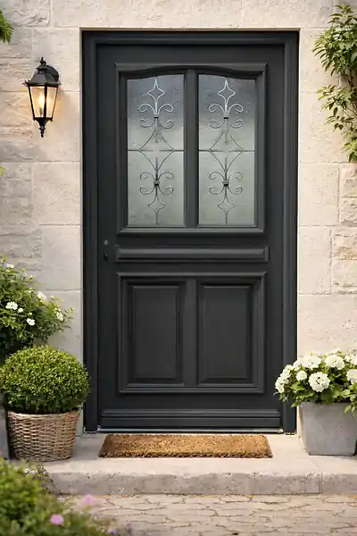 Porte d‘entrée Bois Vitrée Mathilde Gris Anthr, H215 x L90 cm Côte Tableau p,Droit, (Poignee, Barillet ref 010403RFP) GD MENUISERIES Acheter Direct