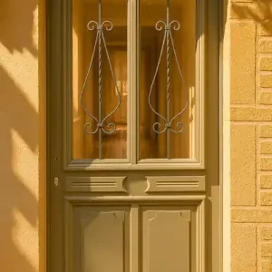 Offre Exclusive Porte d‘entrée Bois Vitrée Baptiste Vert Gris Olive, H200 x L90 cm Côte Tableau p.Droit, (Poignee, Barillet ref IN158RPL2 - IN303NEW) GD MENUISERIES