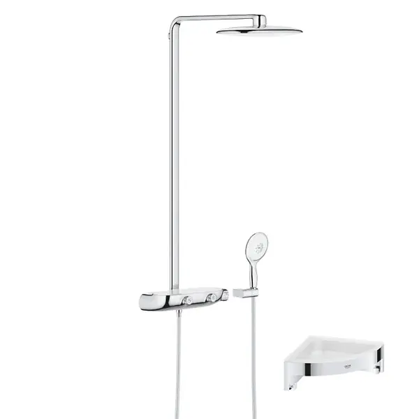 Colonne de douche thermostatique Rainshower System SmartControl Mono 360 Blanc/chromé + Tablette douche d‘angle Start Cube GROHE Paiement Sécurisé