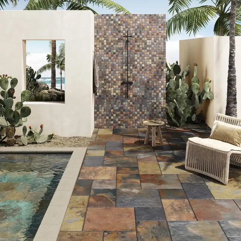 Top Vente Carrelage de sol extérieur effet pierre de bali multicolor YANSET ép 9 mm 30 x 50 cm paquet de 1,05 m²