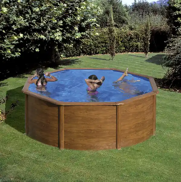 Piscine ronde acier - Imitation bois - Diam.320xH.122cm GRE Prix Promo