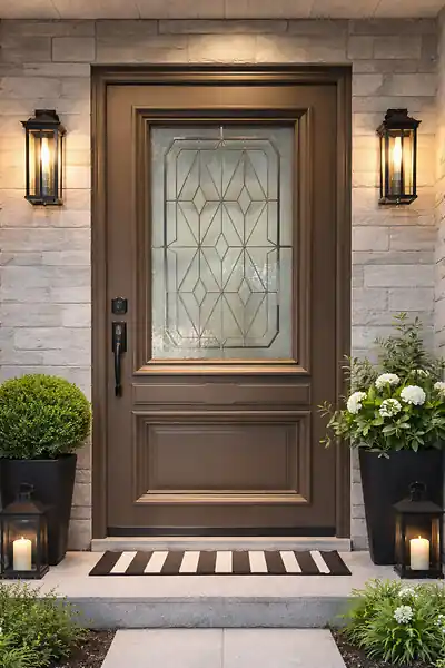 Top Vente Porte d‘entrée Bois Vitrée Camille Gris Quartz, H215 x L90 cm Côte Tableau p.Droit, (Poignee, Barillet ref IN158RPL2 - IN303NEW) GD MENUISERIES