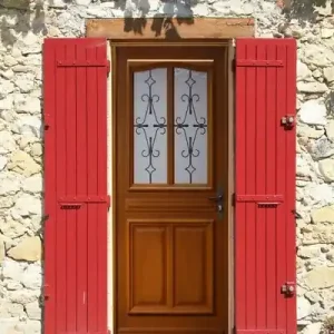Prix Réduit Porte d‘entrée Bois Vitrée Perret, H215 x L90 cm Côte Tableau p. Gauche, (Poignee, Barillet ref 010403RFP) GD MENUISERIES