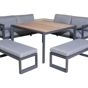 Salon de jardin et repas ROYAN III aluminium gris 8 places - PROLOISIRS Certifié
