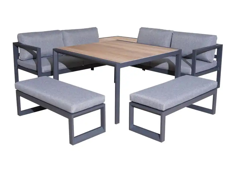 Salon de jardin et repas ROYAN III aluminium gris 8 places - PROLOISIRS Certifié