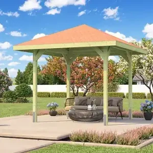 Acheter Direct Pergola bois massif 651T1 - Shingle rouge - 4 pans WEKA