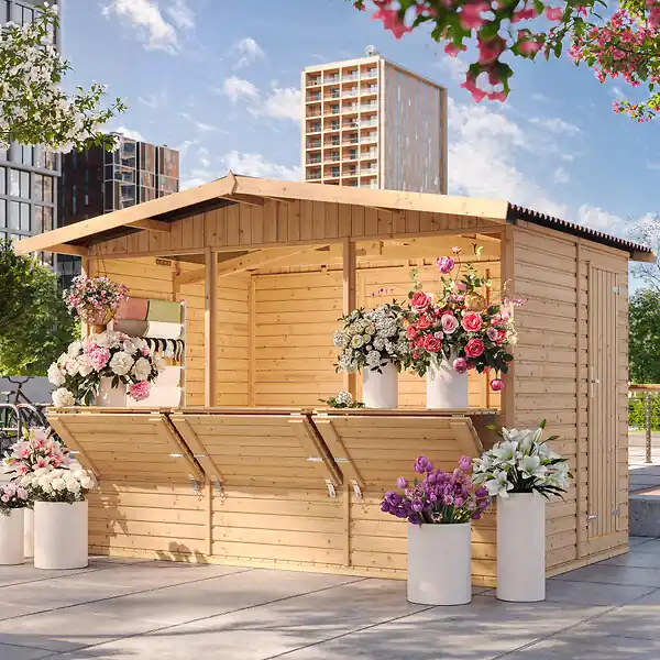 Populaire TIMBELA M150A - Maison de jardin en bois - Grand stand de vendeur avec comptoir - H232 x L336x l263 cm/6 m²