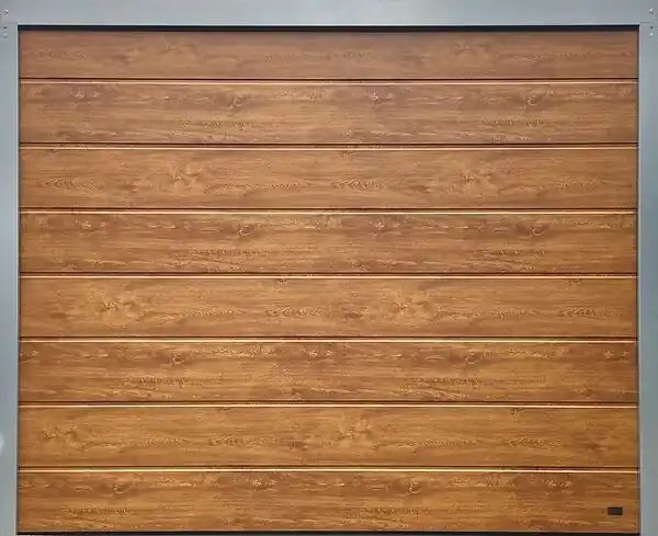 Quantité Limitée Porte de garage sectionnelle chêne doré motorisée l.240 x H.200 cm x Ep.40 mm SPADONE