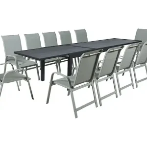 Promotion Saisonnière Table extensible et chaises de jardin en aluminium "Lagos" - 200/320 x 105 x 76 cm - 12 chaises - Gris clair HABITAT ET JARDIN