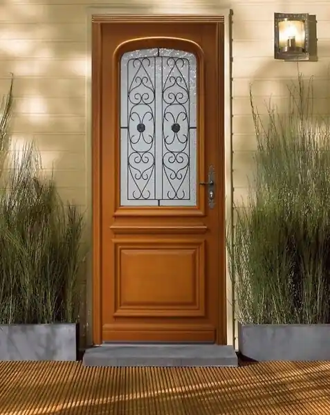 Porte d‘entrée Bois Vitrée Adele 2, H215 x L90 cm Côte Tableau p. Gauche (Poignee, Barillet ref 010403RFP) GD MENUISERIES Promotion Saisonnière