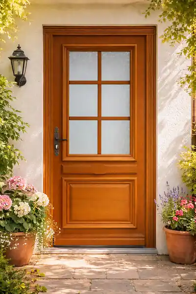 Achat Immédiat Porte d‘entrée Bois vitrée, Cumin, H215 x L90 cm Côte Tableau p.Droit (Poignee, Barillet ref 010403RFP) GD MENUISERIES