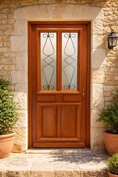 Porte d‘entrée Bois Vitrée Baya, H200 x L90 cm Côte Tableau p.Gauche (Poignee, Barillet ref 010403RFP) GD MENUISERIES Commande En Gros