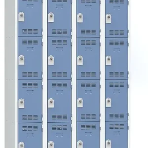 Vestiaire métallique 4 colonnes 16 cases Gris perle et bleu P.HENRY Pas Cher
