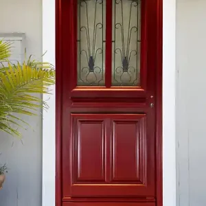 Offre Limitée Porte d‘entrée Bois Vitrée Martine Rouge pourpre, H215 x L90 cm Côte Tableau p. Gauche, (Poignee, Barillet ref IN158RPL2 - IN303NEW) GD MENUISERIES