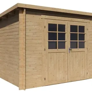 Solde Abri de jardin en bois monopente "Rowan" - 9,5 m² - 28 mm - Beige HABITAT ET JARDIN