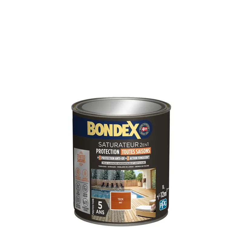 Expédition Rapide Saturateur 2 en 1 protection 5 ans Teck mat 1L BONDEX