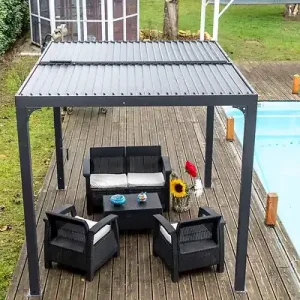 Pergola bioclimatique Alu - Gris - L.240xH.235xP.300cm HABRITA Nouvel Arrivage