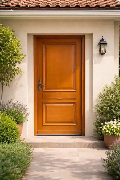 Porte d‘entrée Bois Pleine Safran, H215 x L90 cm Côte Tableau p.Droit, (Poignée, Barillet ref 010723NO) GD MENUISERIES Super Prix