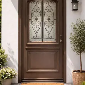 Offre Limitée Porte d‘entrée Bois Vitrée Adrien Gris Quartz, H215 x L90 cm Côte Tableau p. Gauche (Poignee, Barillet ref 010403RFP) GD MENUISERIES